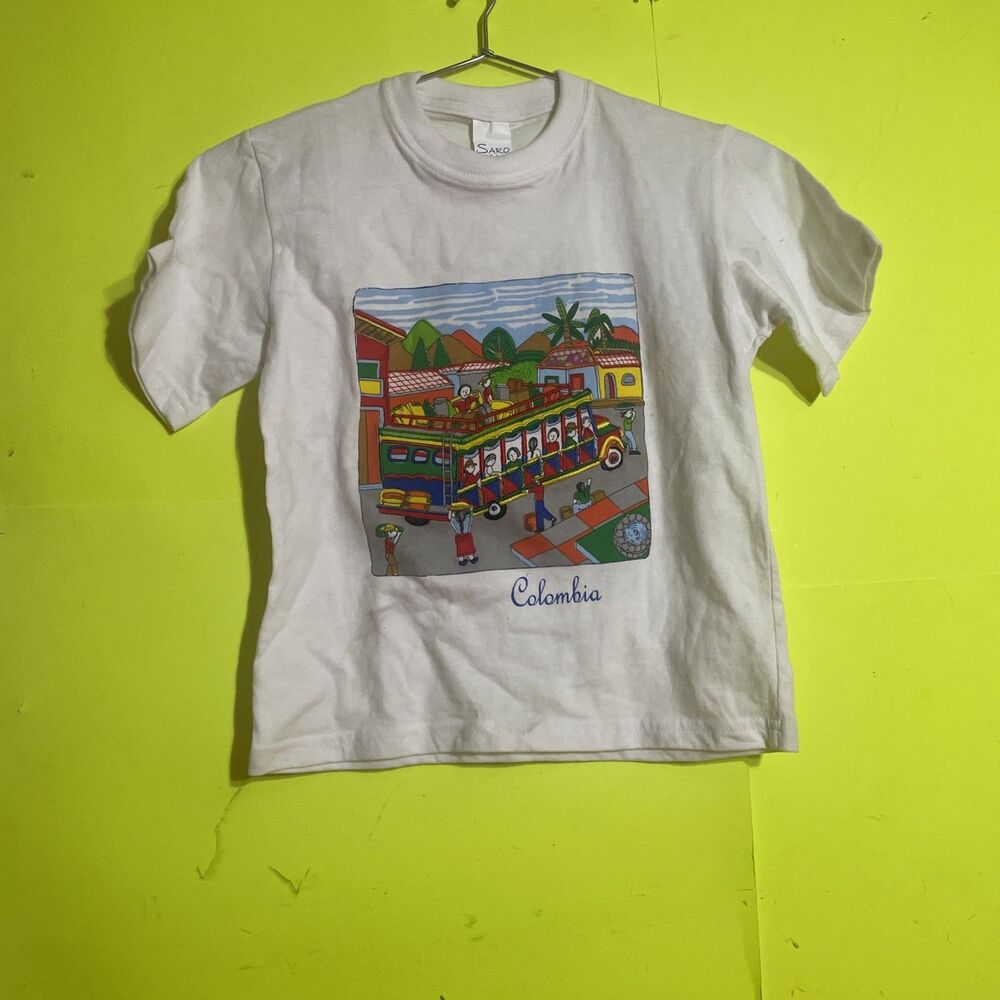 vintage Columbia 90’s Colorful Cartoon On The Bus t-shirt  For Kids  Size 8